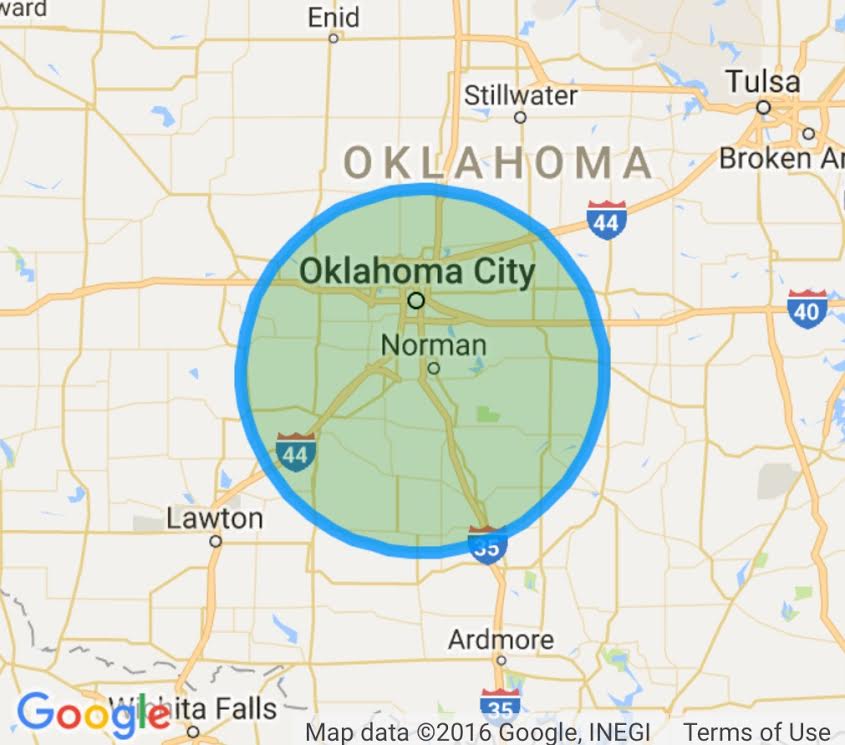 map of service area for Sooner State Doula